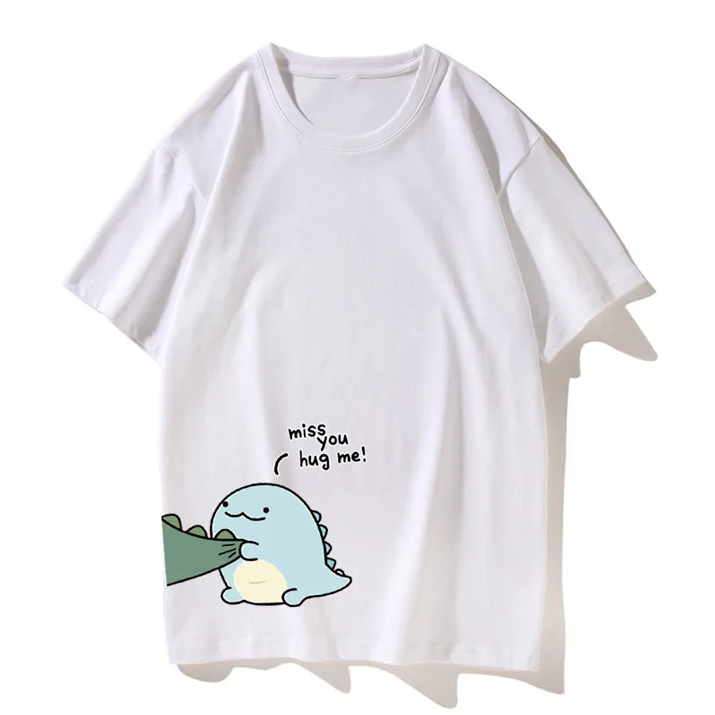 T-Shirt Paired with Dinosaur Double T-Shirt, Summer High-Quality Pure Cotton Casual Top, Couple Style Short-Sleeved T-Shirt