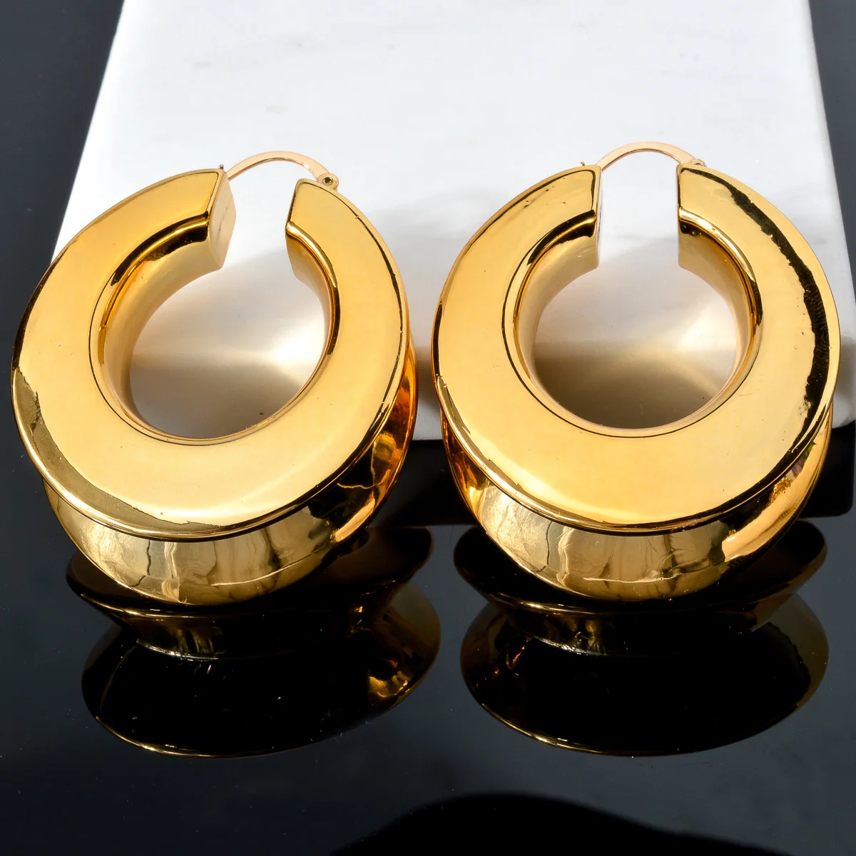 Dubai Smooth Chunky Big Earrings Exaggerated Statements Luxury Large Ear Jewelry For African Wedding Party Bridal Gifts