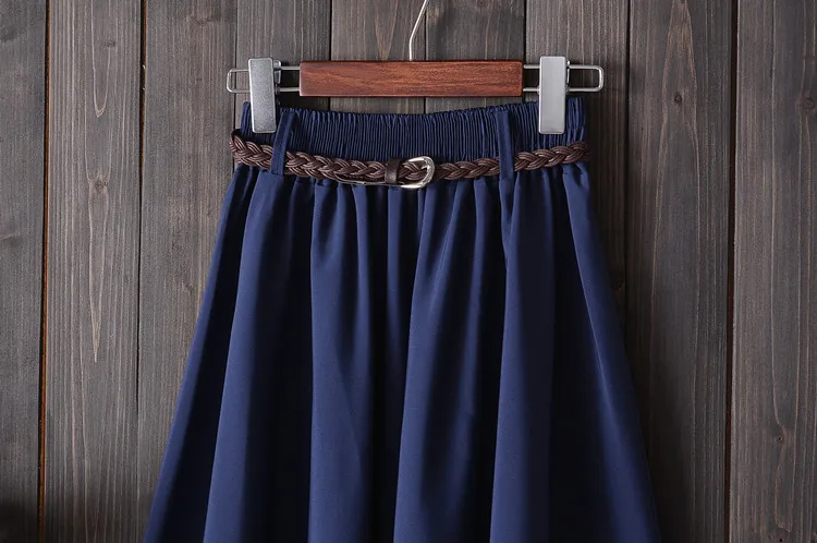 Midi Knee Length Summer Skirt Women With Belt 2019 Fashion Korean Ladies High Waist Pleated A-line School Skirt Female