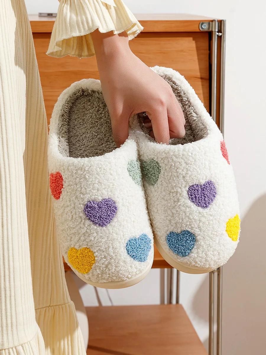 Valentine's Day Women Slippers Winter Bedroom Fashion Colorful Heart Warm Comfortable Concise Home Shoes Girlfriend Gift