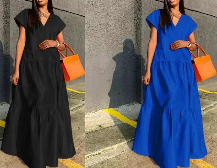 2024 Autumn Women's Large Size Loose Elegant Women's Dress V-Neck Temperament Gathering Women's Gown Sexy Holiday Dress