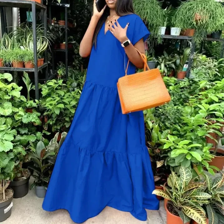 2024 Autumn Women's Large Size Loose Elegant Women's Dress V-Neck Temperament Gathering Women's Gown Sexy Holiday Dress