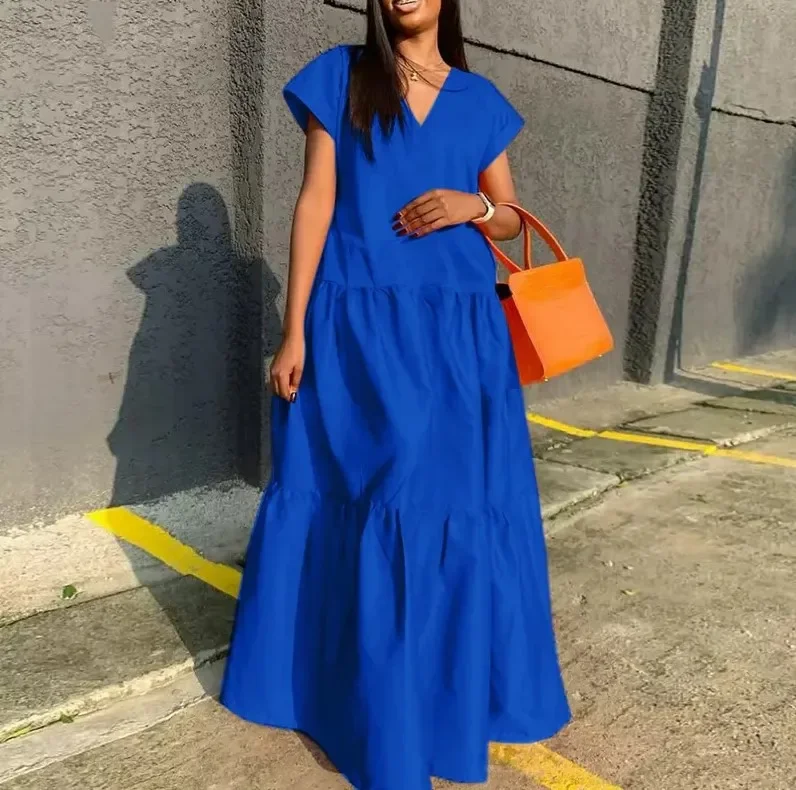 2024 Autumn Women's Large Size Loose Elegant Women's Dress V-Neck Temperament Gathering Women's Gown Sexy Holiday Dress