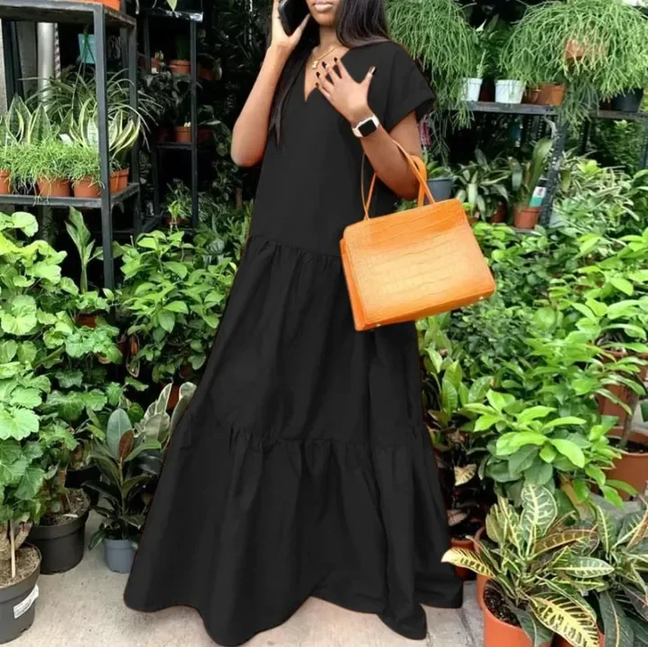 2024 Autumn Women's Large Size Loose Elegant Women's Dress V-Neck Temperament Gathering Women's Gown Sexy Holiday Dress