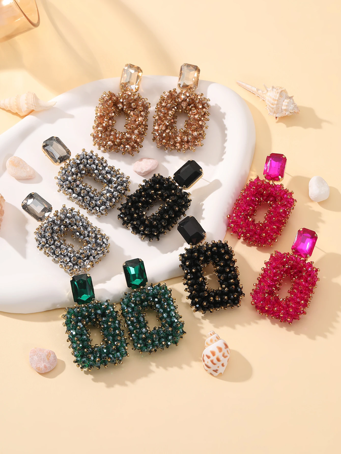 INKDEW Square Crystal Drop Earrings for Women Big Long Earrings Handmade Faceted Beads Earrings Jewelry Gift boho Fashion EA123