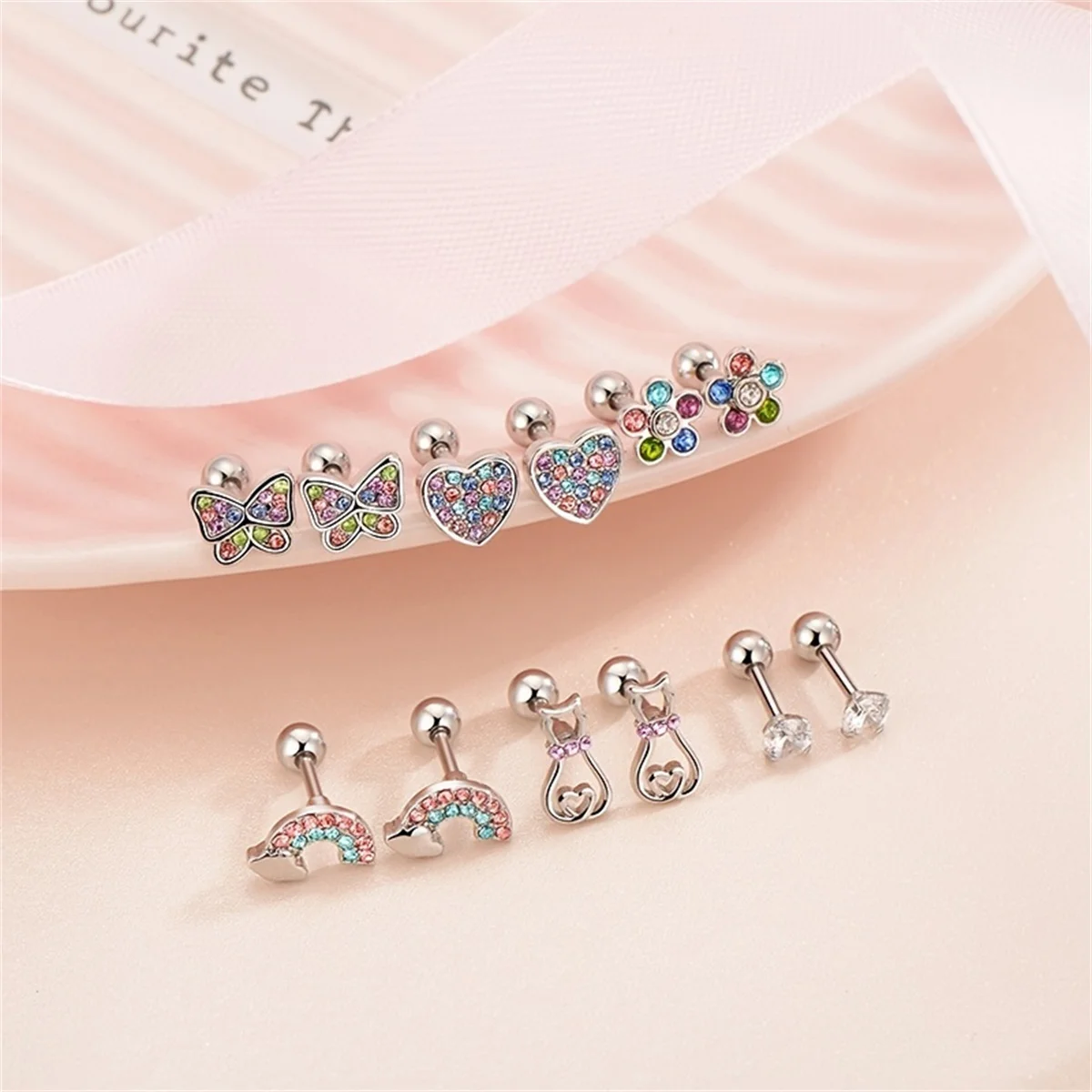 EVISPOL 2-12pcs 316L Stainless Steel Screw Back Stud Earrings Butterfly Heart Flower Cartilage Dath Earrings Piercing Jewelry