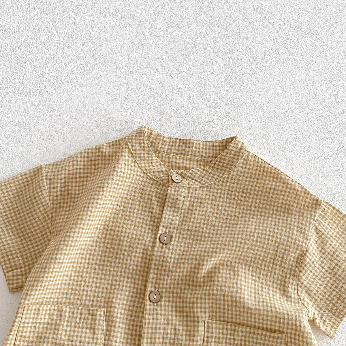 Summer Kids Boys Girls Suit Cotton Checkered Baby Short Shirt with Shorts Two Piece Set Kids Clothes 1-3 Years Old Baby Suit