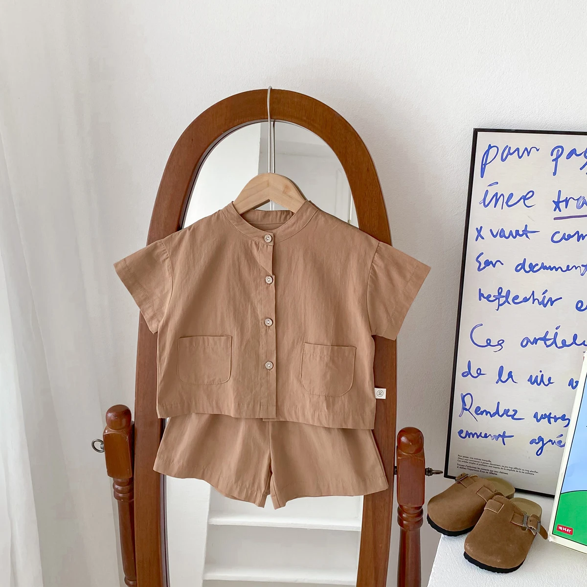 Summer Kids Boys Girls Suit Cotton Checkered Baby Short Shirt with Shorts Two Piece Set Kids Clothes 1-3 Years Old Baby Suit
