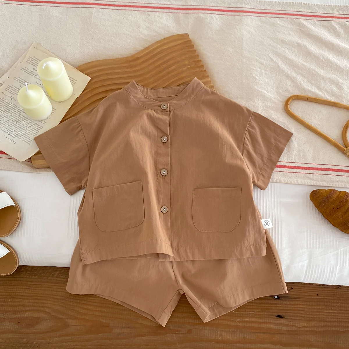 Summer Kids Boys Girls Suit Cotton Checkered Baby Short Shirt with Shorts Two Piece Set Kids Clothes 1-3 Years Old Baby Suit