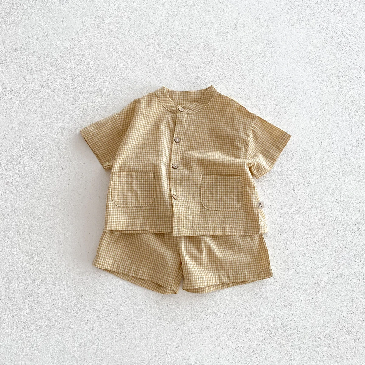 Summer Kids Boys Girls Suit Cotton Checkered Baby Short Shirt with Shorts Two Piece Set Kids Clothes 1-3 Years Old Baby Suit