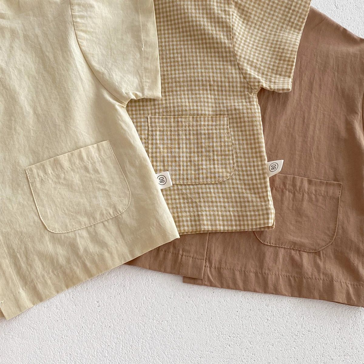 Summer Kids Boys Girls Suit Cotton Checkered Baby Short Shirt with Shorts Two Piece Set Kids Clothes 1-3 Years Old Baby Suit