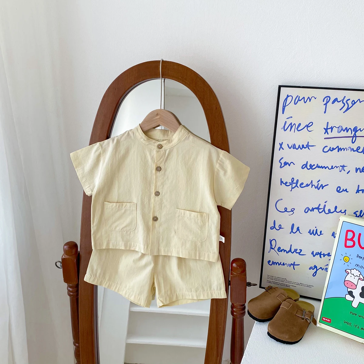 Summer Kids Boys Girls Suit Cotton Checkered Baby Short Shirt with Shorts Two Piece Set Kids Clothes 1-3 Years Old Baby Suit