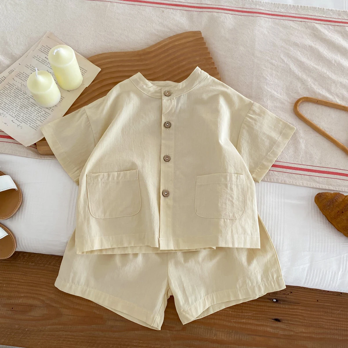 Summer Kids Boys Girls Suit Cotton Checkered Baby Short Shirt with Shorts Two Piece Set Kids Clothes 1-3 Years Old Baby Suit