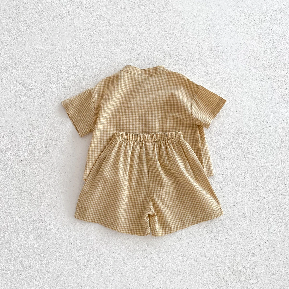 Summer Kids Boys Girls Suit Cotton Checkered Baby Short Shirt with Shorts Two Piece Set Kids Clothes 1-3 Years Old Baby Suit
