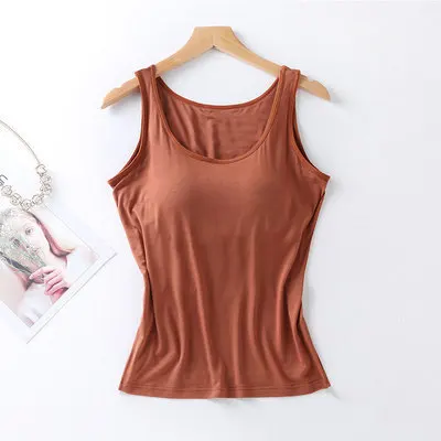 2026 Women's Vest Tops With Built In Bra Neck Vest Padded Slim Fit Tank Tops Sexy Shirts Feminino Casual Underlay shirt slimming