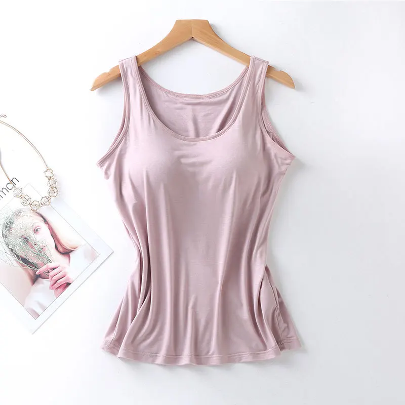2026 Women's Vest Tops With Built In Bra Neck Vest Padded Slim Fit Tank Tops Sexy Shirts Feminino Casual Underlay shirt slimming