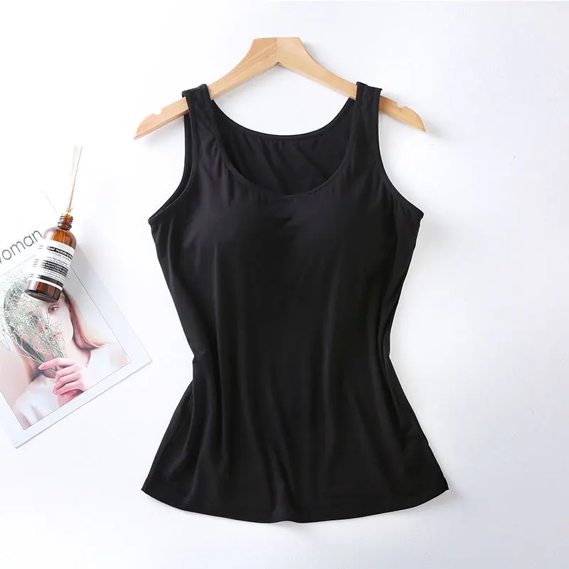 2026 Women's Vest Tops With Built In Bra Neck Vest Padded Slim Fit Tank Tops Sexy Shirts Feminino Casual Underlay shirt slimming