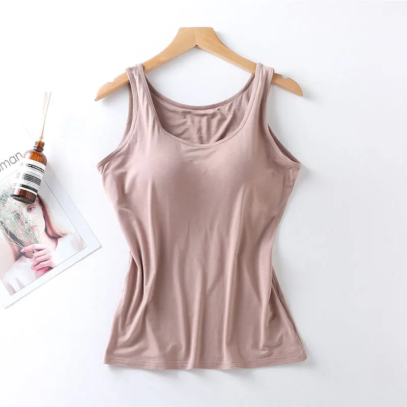 2026 Women's Vest Tops With Built In Bra Neck Vest Padded Slim Fit Tank Tops Sexy Shirts Feminino Casual Underlay shirt slimming