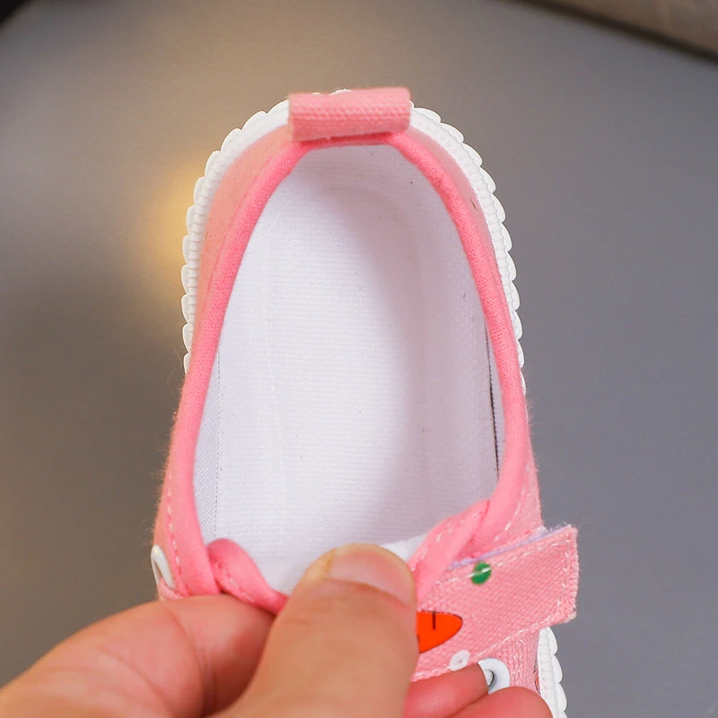 Girls Toddler Low Top Canvas Sneakers Rabbit Carrot Print Hook Loop Pink Adorable Comfortable Breathable Everyday