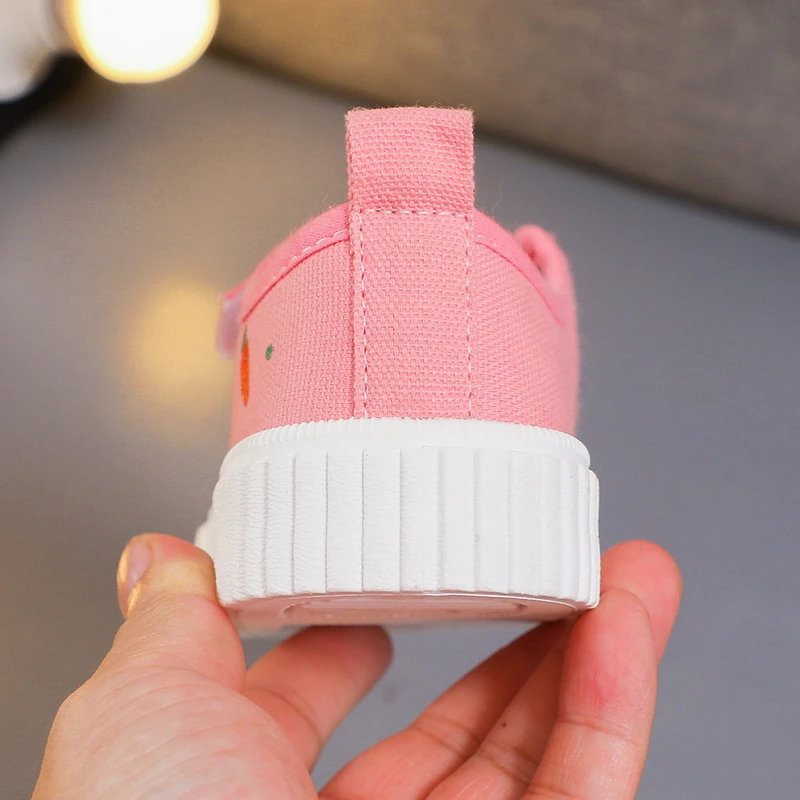 Girls Toddler Low Top Canvas Sneakers Rabbit Carrot Print Hook Loop Pink Adorable Comfortable Breathable Everyday