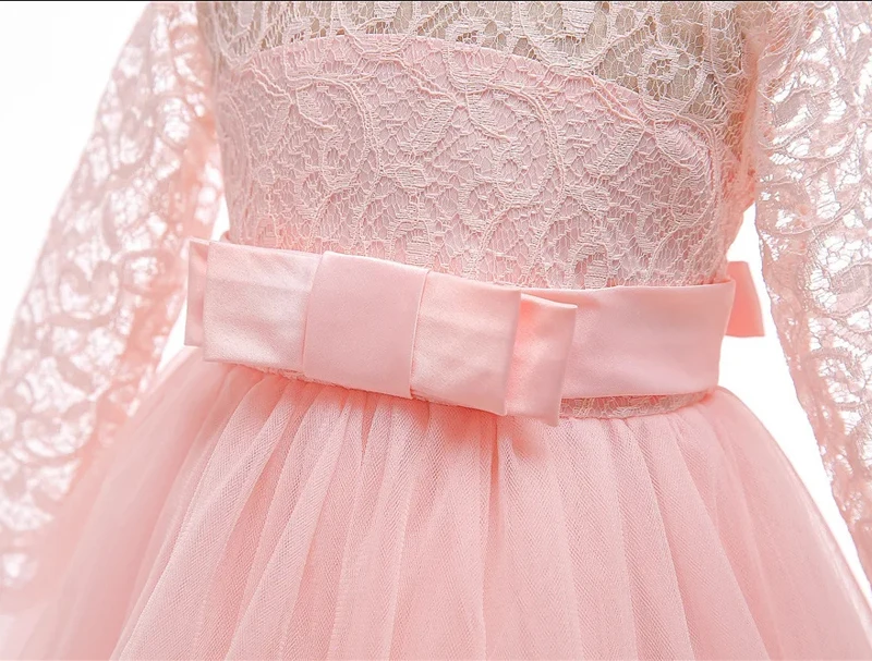 Long Sleeve White Lace Bridesmaid Dresses For Girls Children Formal Evening Gown Elegant Kids Girl Birthday Wedding Party Dress