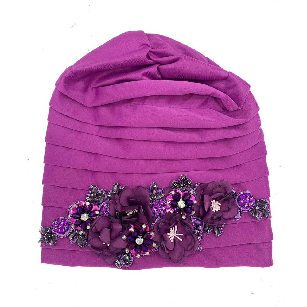 Elegant Flower Diamonds Women's Turban Cap African Party Headwear Hat Lady Head Wraps Muslim Headscarf Hats Turbante Mujer