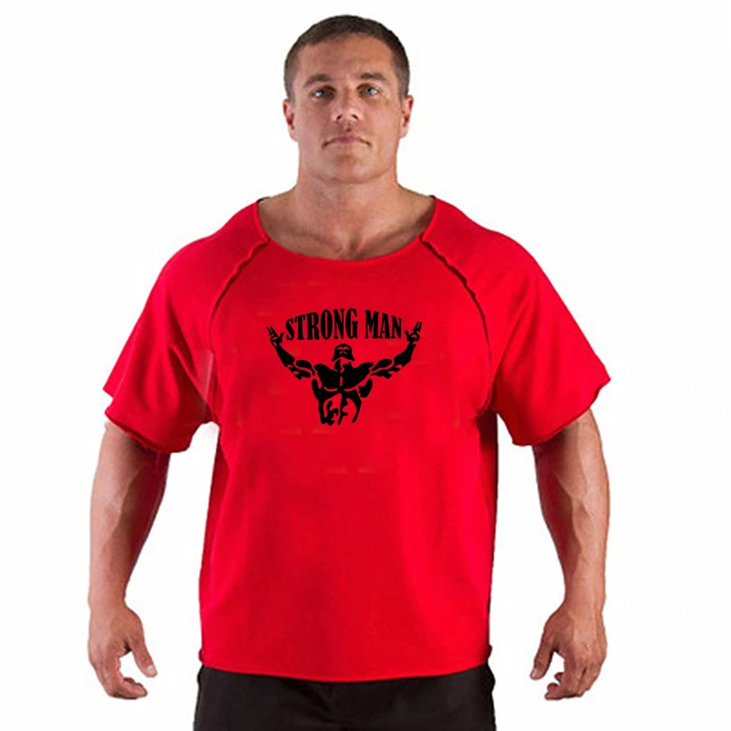 Gym Oversized Clothing fitness Running t shirt men O-neck t-shirt cotton bodybuilding Sport shirts tops gym men training t shirt