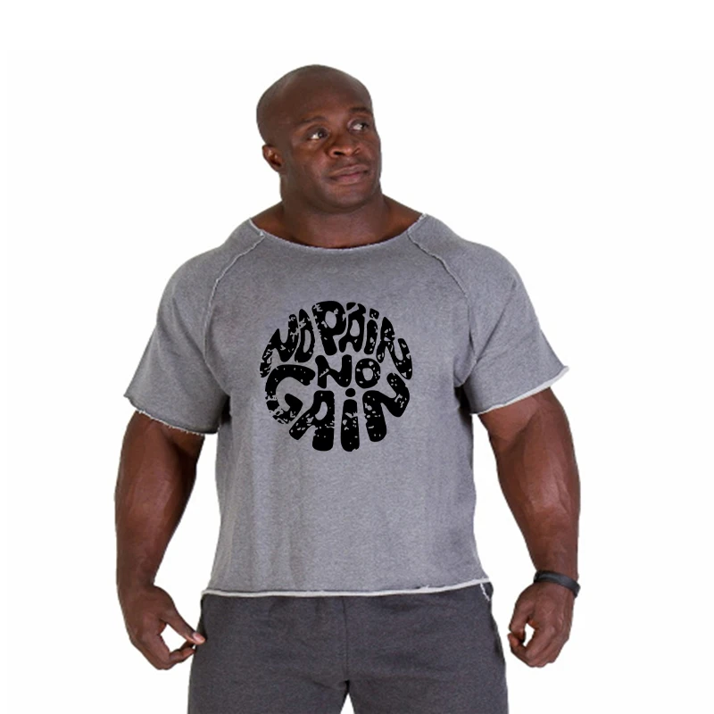 Gym Oversized Clothing fitness Running t shirt men O-neck t-shirt cotton bodybuilding Sport shirts tops gym men training t shirt