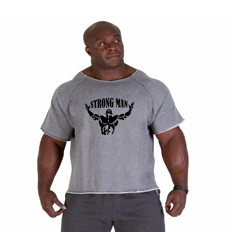 Gym Oversized Clothing fitness Running t shirt men O-neck t-shirt cotton bodybuilding Sport shirts tops gym men training t shirt