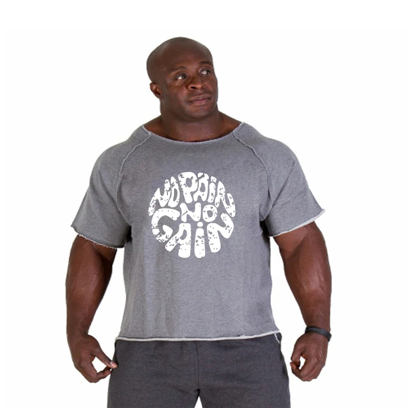 Gym Oversized Clothing fitness Running t shirt men O-neck t-shirt cotton bodybuilding Sport shirts tops gym men training t shirt