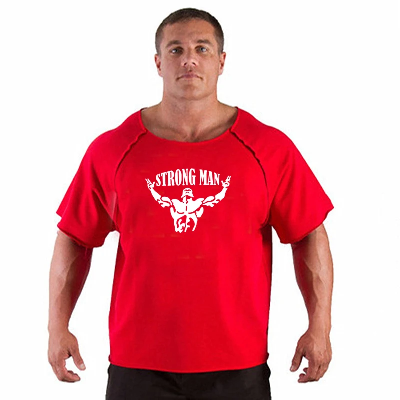 Gym Oversized Clothing fitness Running t shirt men O-neck t-shirt cotton bodybuilding Sport shirts tops gym men training t shirt