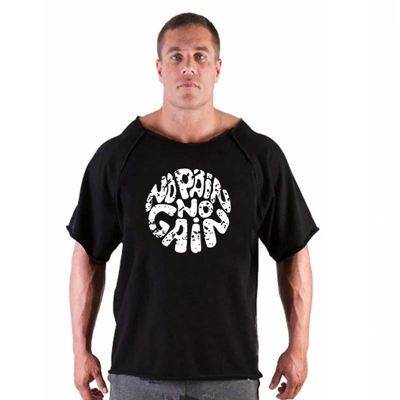 Gym Oversized Clothing fitness Running t shirt men O-neck t-shirt cotton bodybuilding Sport shirts tops gym men training t shirt