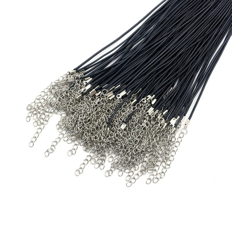 100pcs/Lot Bulk 1.5-2MM Black Wax Leather Snake Necklaces Cord String Rope Wire Extender Chain For Jewelry Making Wholesale