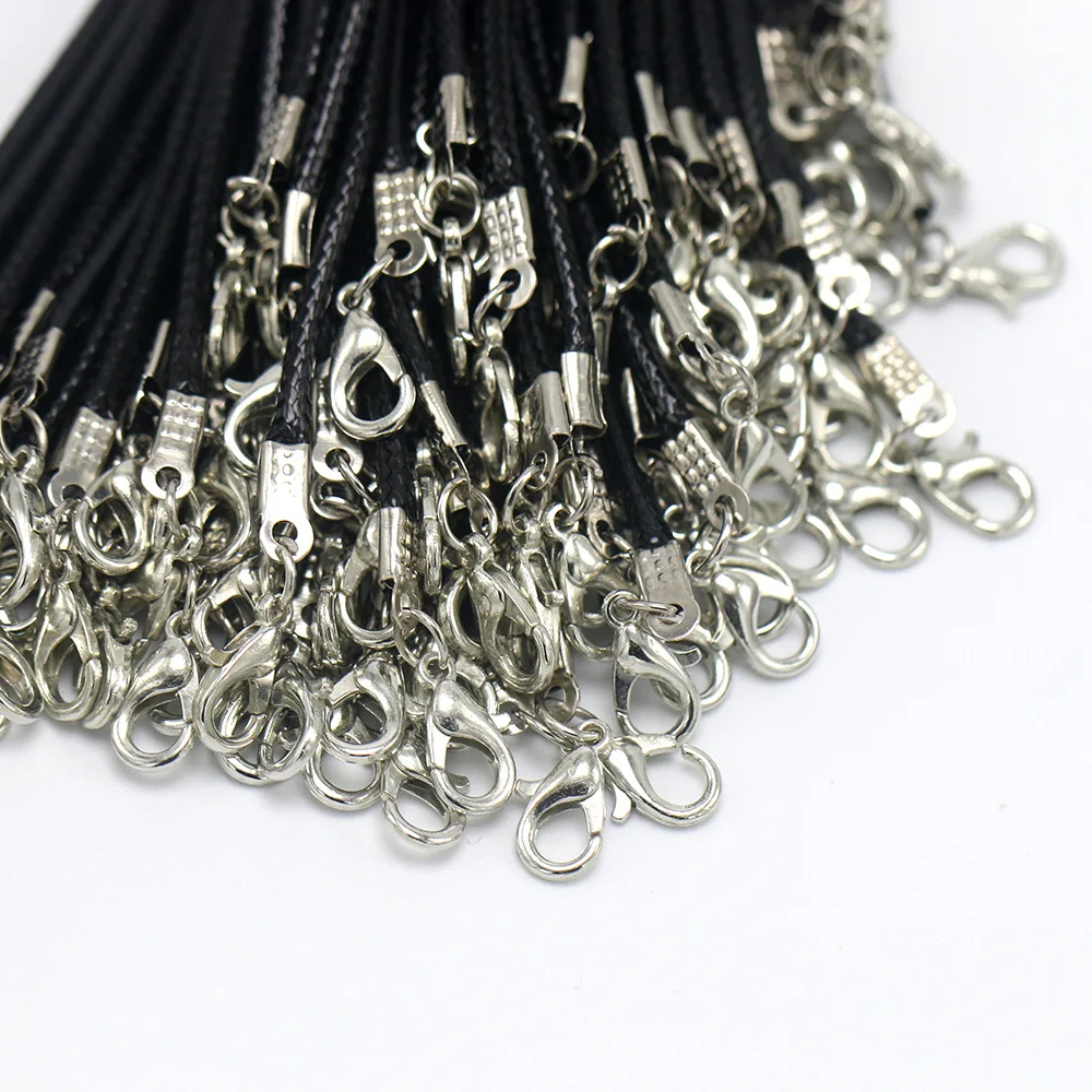 100pcs/Lot Bulk 1.5-2MM Black Wax Leather Snake Necklaces Cord String Rope Wire Extender Chain For Jewelry Making Wholesale