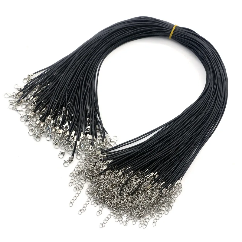 100pcs/Lot Bulk 1.5-2MM Black Wax Leather Snake Necklaces Cord String Rope Wire Extender Chain For Jewelry Making Wholesale