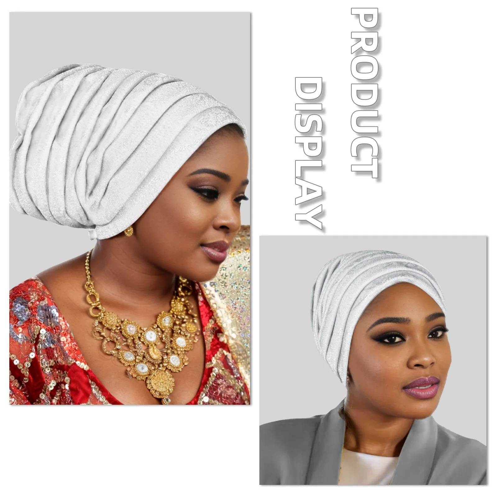 Glitter Pleated Women's Head Wraps Bonnet African Turban Cap Muslim Headscarf Bonnet Turbante Mujer