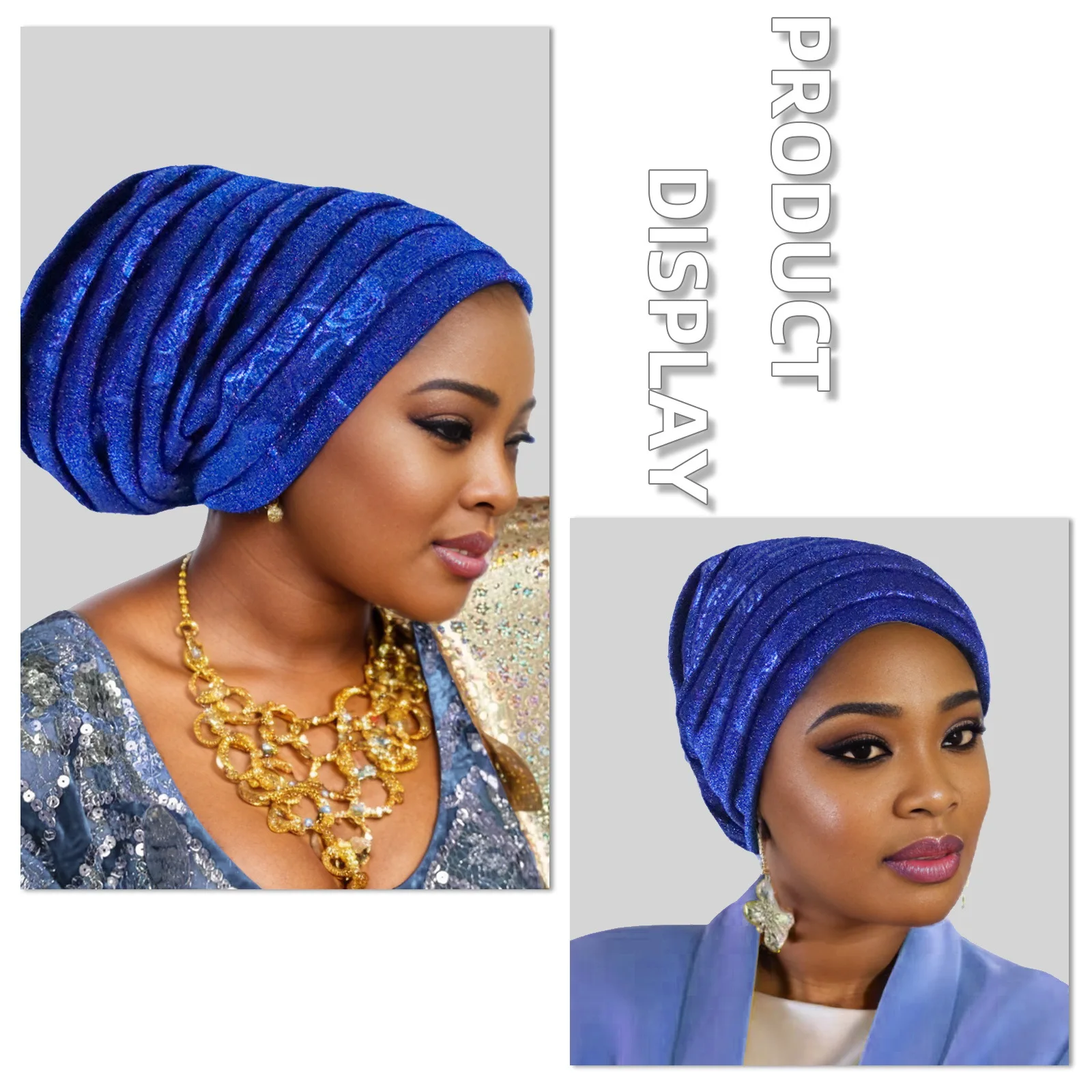 Glitter Pleated Women's Head Wraps Bonnet African Turban Cap Muslim Headscarf Bonnet Turbante Mujer