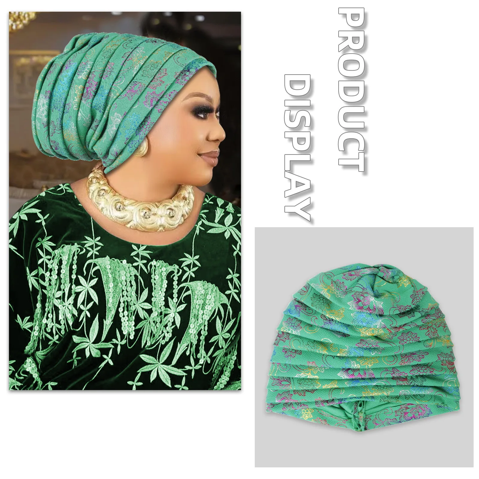 Glitter Pleated Women's Head Wraps Bonnet African Turban Cap Muslim Headscarf Bonnet Turbante Mujer