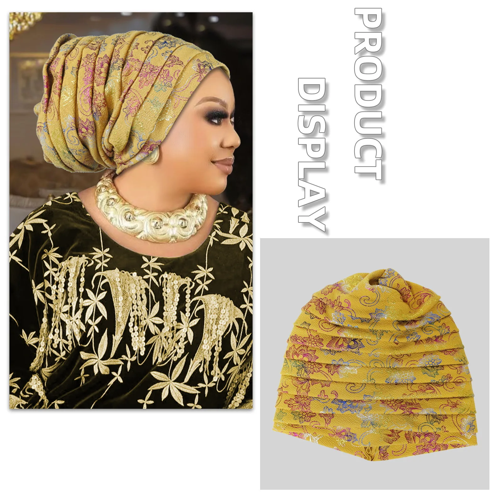 Glitter Pleated Women's Head Wraps Bonnet African Turban Cap Muslim Headscarf Bonnet Turbante Mujer
