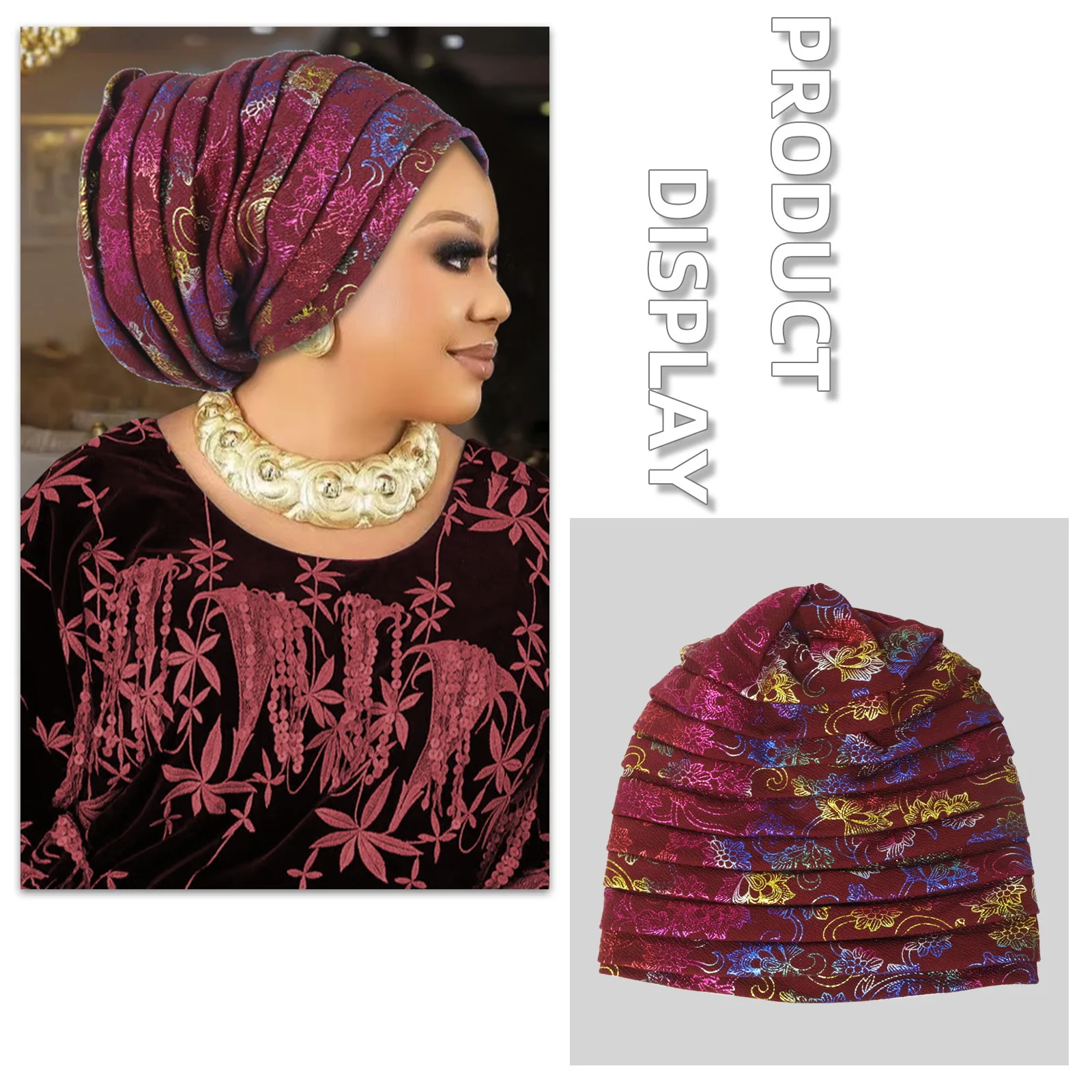 Glitter Pleated Women's Head Wraps Bonnet African Turban Cap Muslim Headscarf Bonnet Turbante Mujer