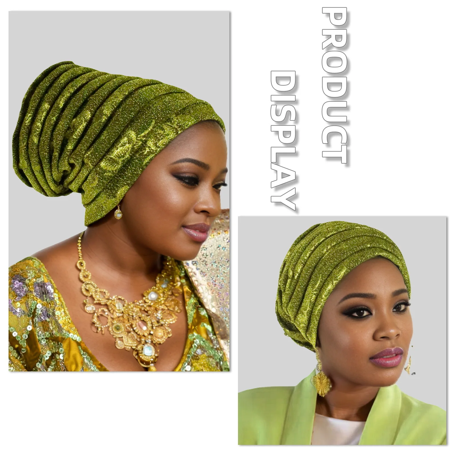 Glitter Pleated Women's Head Wraps Bonnet African Turban Cap Muslim Headscarf Bonnet Turbante Mujer
