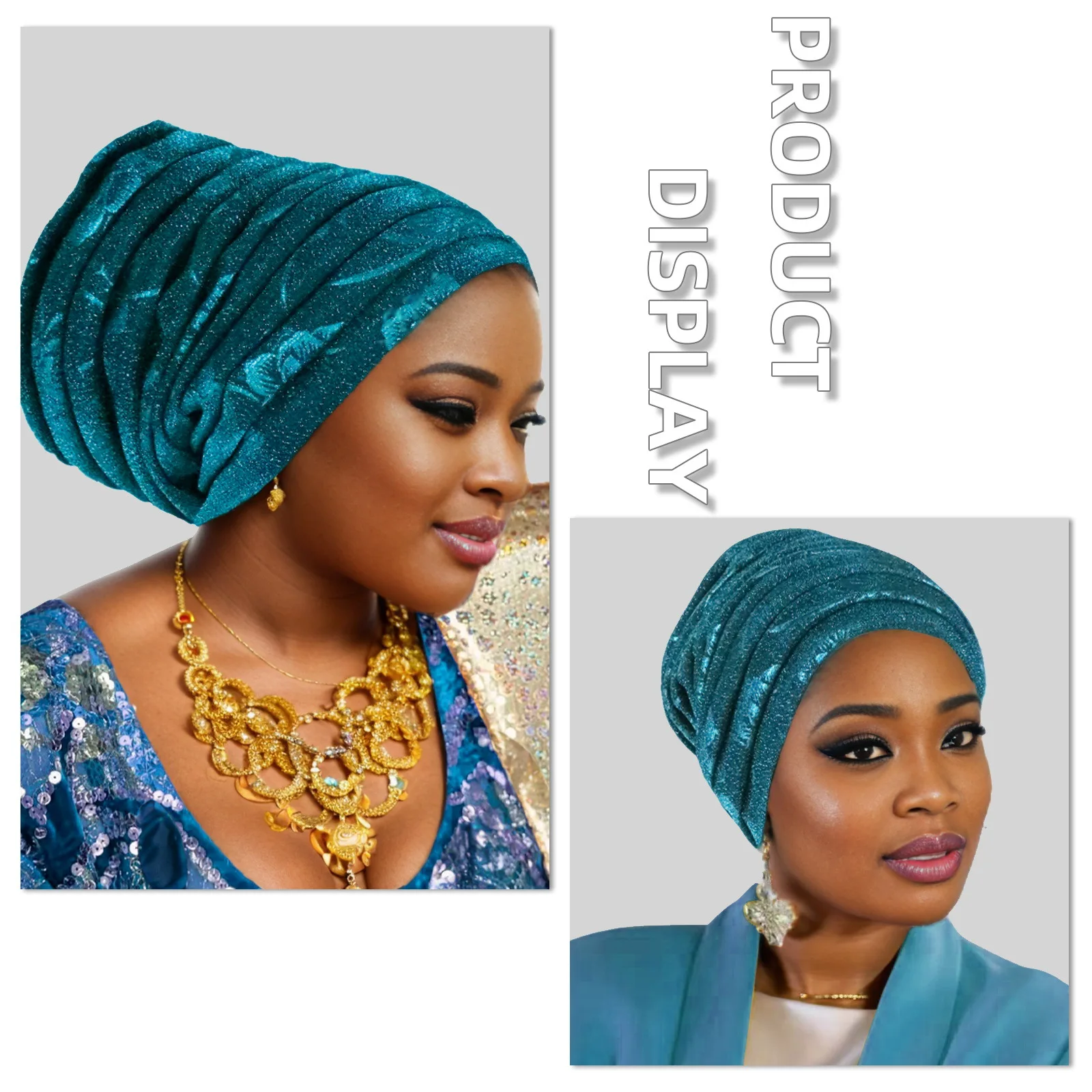 Glitter Pleated Women's Head Wraps Bonnet African Turban Cap Muslim Headscarf Bonnet Turbante Mujer
