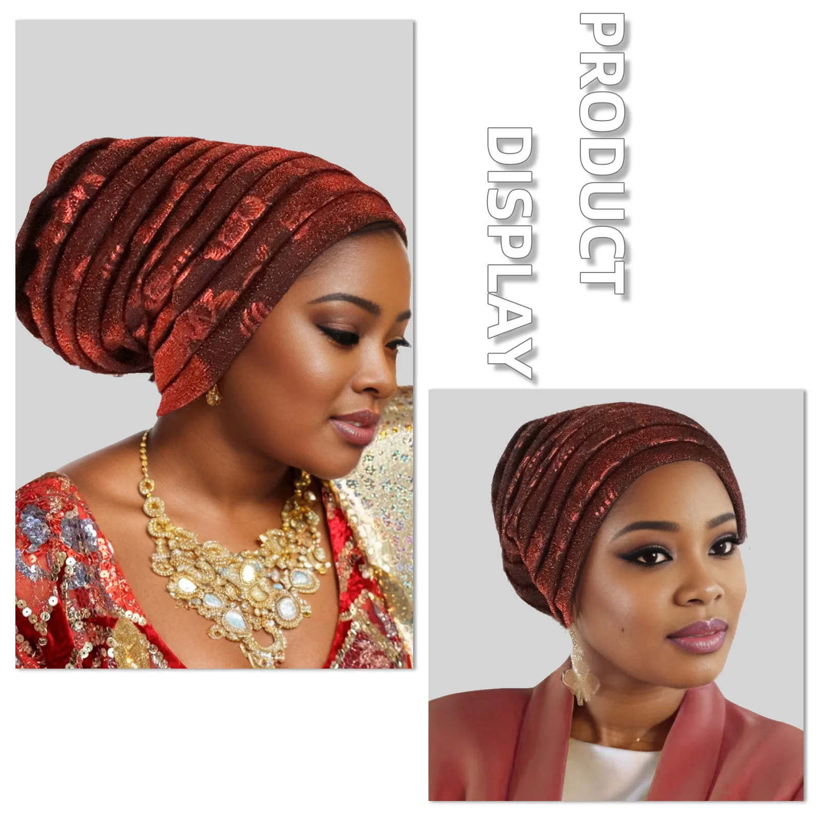Glitter Pleated Women's Head Wraps Bonnet African Turban Cap Muslim Headscarf Bonnet Turbante Mujer