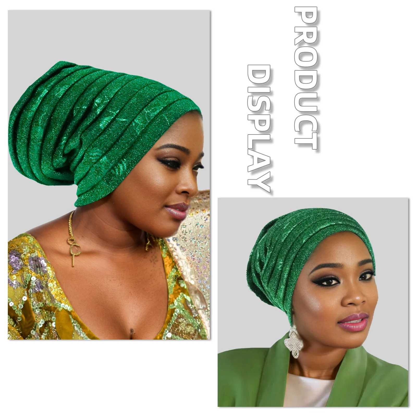 Glitter Pleated Women's Head Wraps Bonnet African Turban Cap Muslim Headscarf Bonnet Turbante Mujer