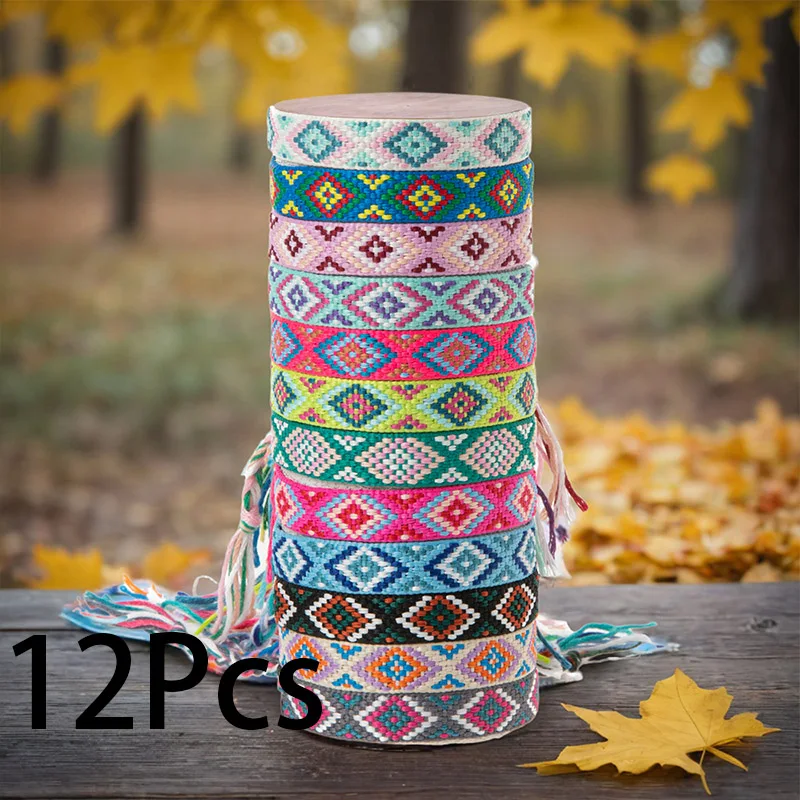 12Pcs/set The Bohemian Woven Bracelet Is Adjustable for Both Men and Women
