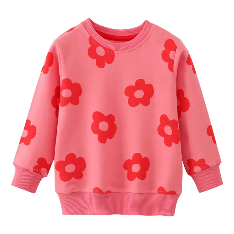 Jumping Meters New Arrival Autumn Spring Girls Sweatshirts Flowers Print Long Sleeve Sport Baby Costume Hooded Shirts Kids Tops