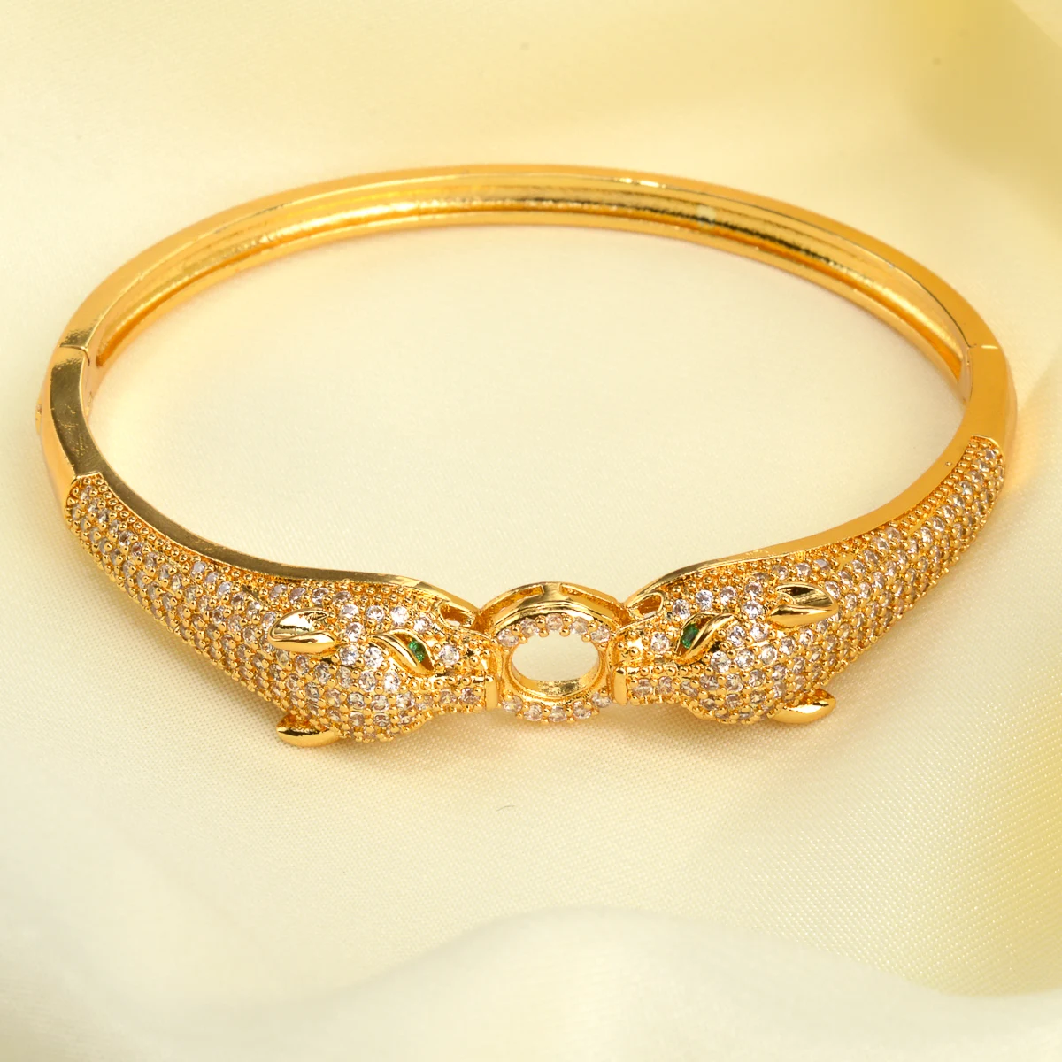 Gold Silver Color Leopard Head Bracelets For Women Men 18K Gold Plated Bangle Luxury CZ Zircon Fashion Punk Jewelry Gifts