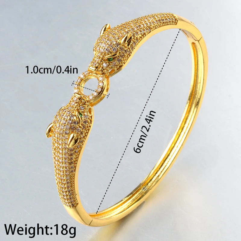 Gold Silver Color Leopard Head Bracelets For Women Men 18K Gold Plated Bangle Luxury CZ Zircon Fashion Punk Jewelry Gifts