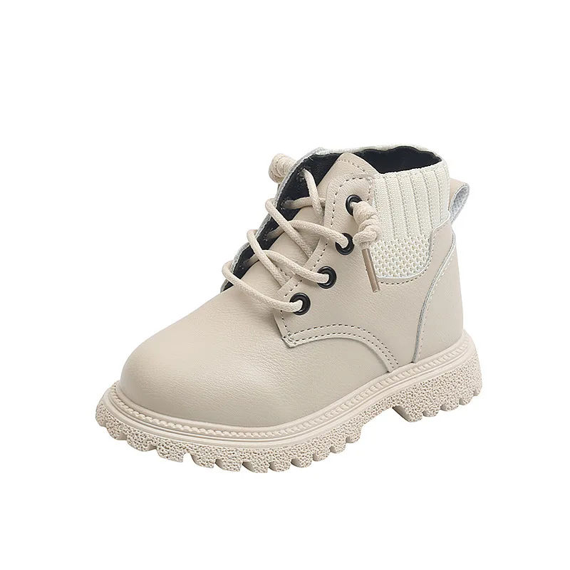 Kids Leather Chelsea Boots Waterproof Children Sneakers Beige Toddler Snow Boots Girl Winter Shoe Boy