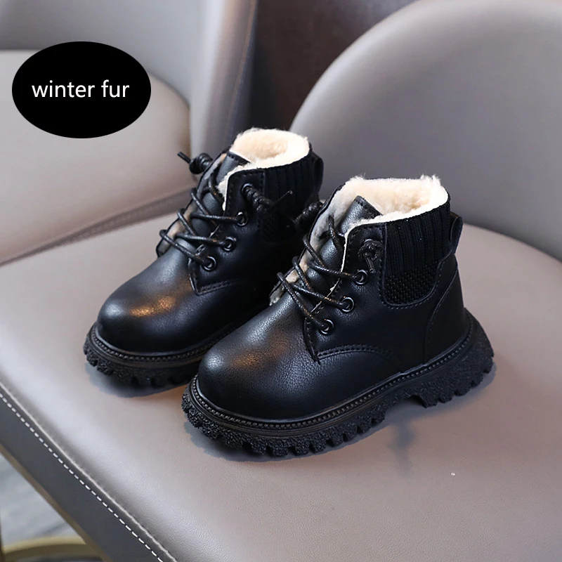 Kids Leather Chelsea Boots Waterproof Children Sneakers Beige Toddler Snow Boots Girl Winter Shoe Boy